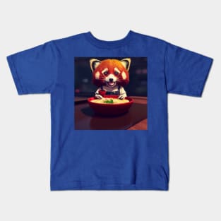 Kawaii Red Panda Eating Ramen Kids T-Shirt